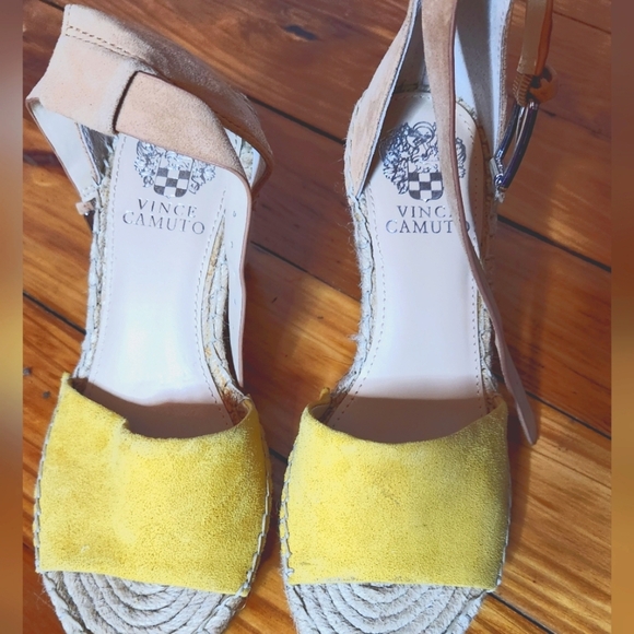 Vince Camuto Womens Leera Yellow Wedge Espadrille Heels Sandals Sz 6.5 - Picture 1 of 5